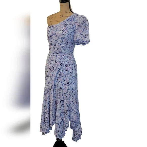 Astr Sheer Floral One Shoulder Ruffle Wrap Zip Midi Dress - Picture 5 of 10